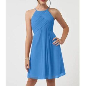 Azazie Ginny Junior  Blue Jay A-Line Pleated Chiffon Dress Kids Size 6 Y NWT